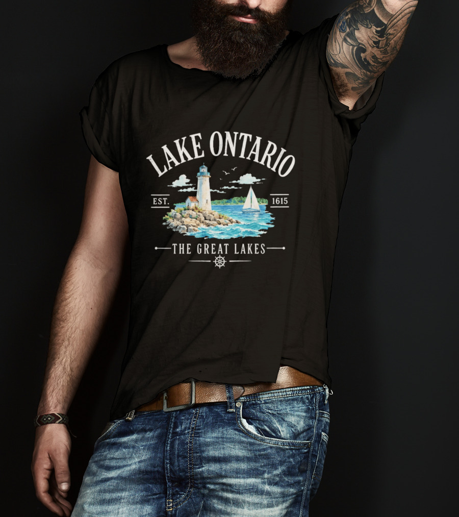 Lake Ontario Est 1615 Lighthouse Great Lakes Sailboat Scene T-Shirt
