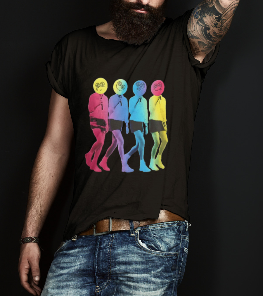 Four Neon Spiral Smileys Singing Colorful Figures T-Shirt