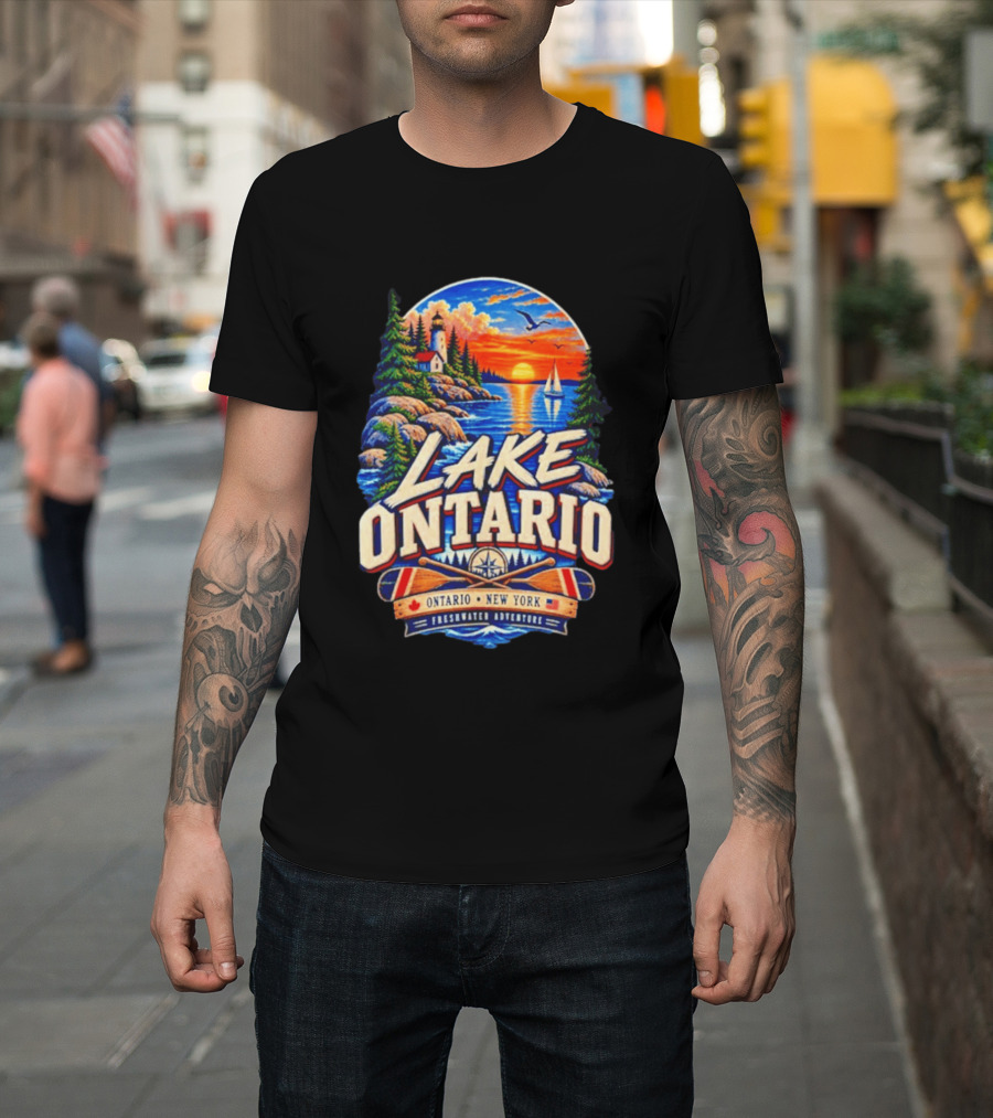 Lake Ontario New York Freshwater Adventure Sunset Sailboat Scene T-Shirt