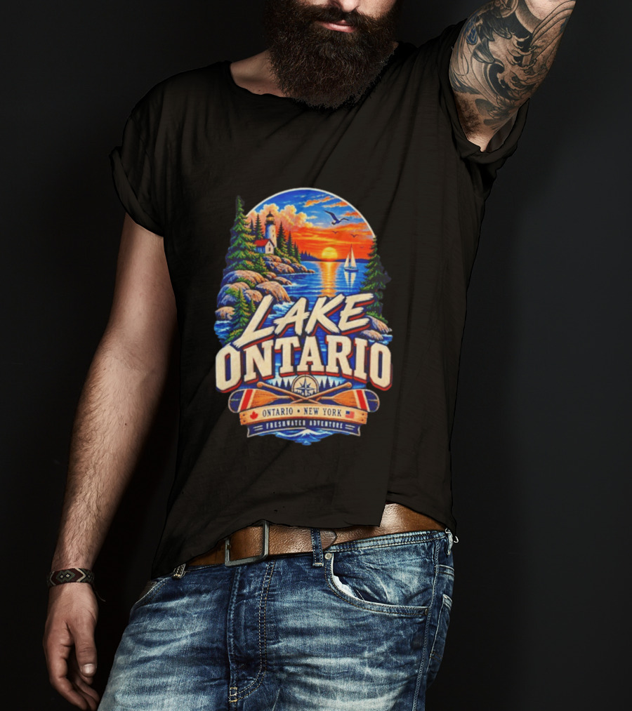 Lake Ontario New York Freshwater Adventure Sunset Sailboat Scene T-Shirt