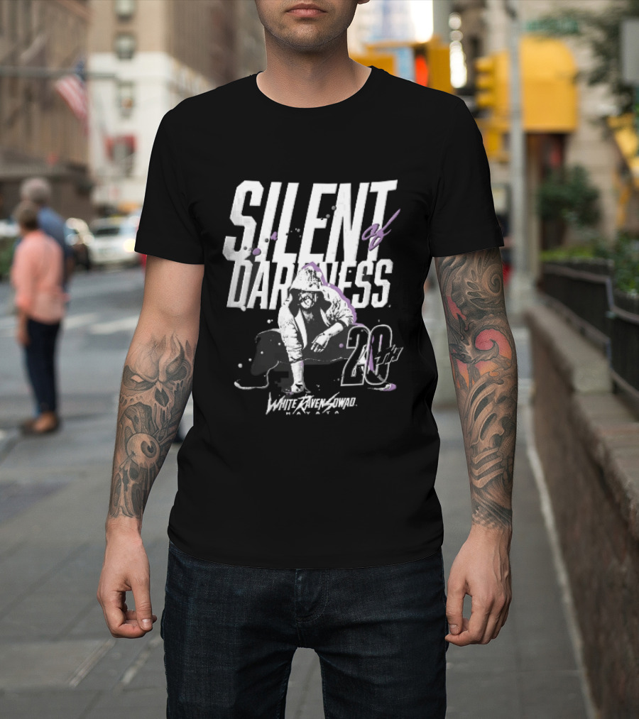 Silent Of Darkness White Raven 20th Masked Hooded Wrestler Halftone T-Shirt