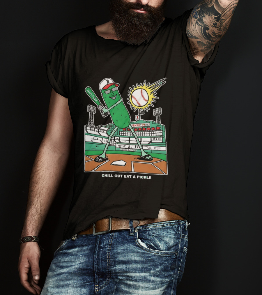 Grillo's Pickles Fenway Park Baseball Chill Out Eat A Pickle T-Shirt