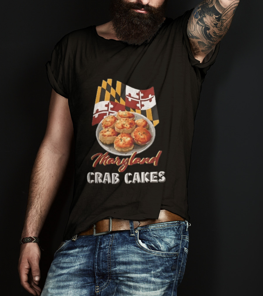Maryland Crab Cakes Plate With State Flag T-Shirt
