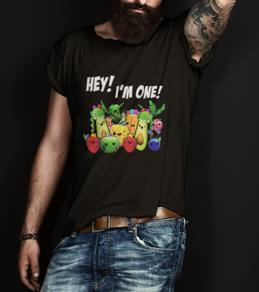Hey Im One Birthday Cartoon Avocado Pineapple Fruits T-Shirt