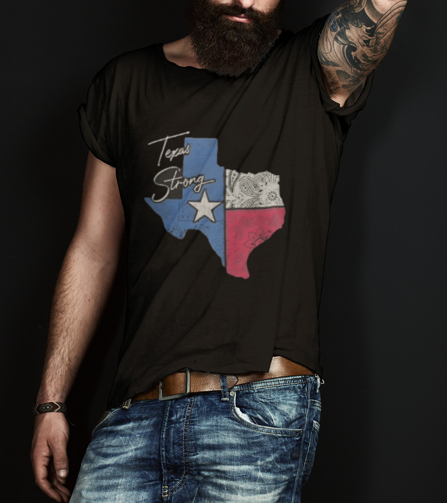 Texas Strong Lone Star Map Paisley Bandana Distressed T-Shirt