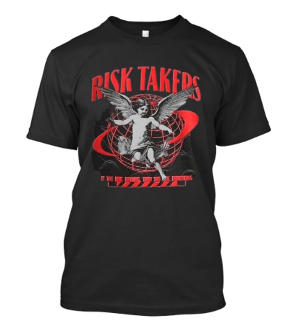 Risk Takers Winged Cherub If You Risk Nothing Then You Risk Everything Red Grid Globe T-Shirt