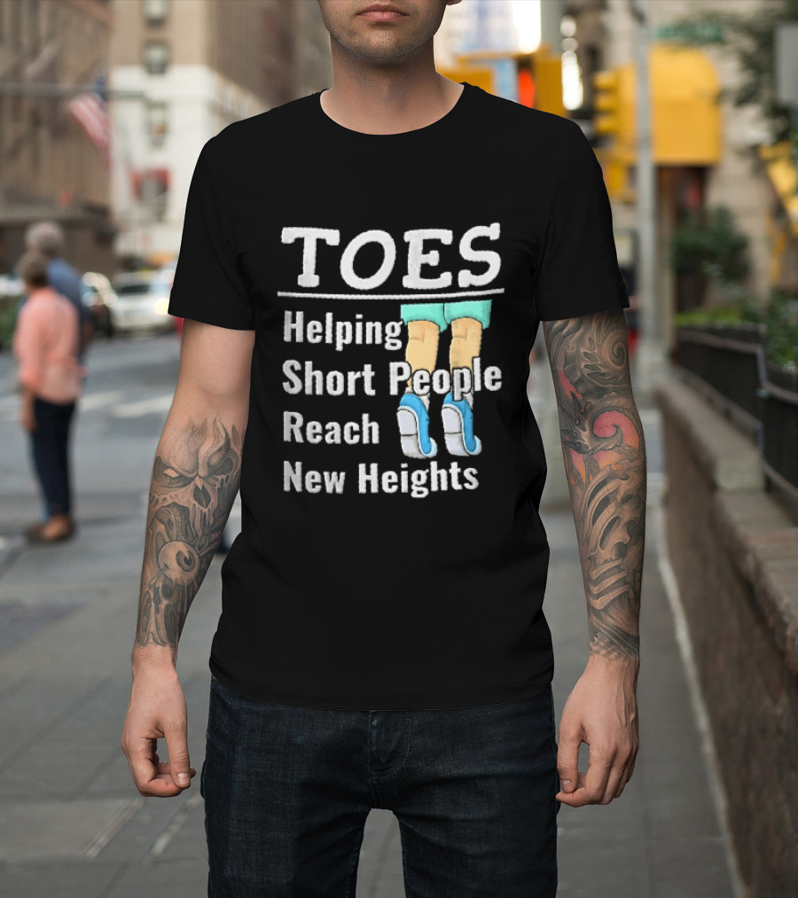 Toes Helping Short People Reach New Heights Tiptoe Cartoon Legs Blue Shoes T-Shirt