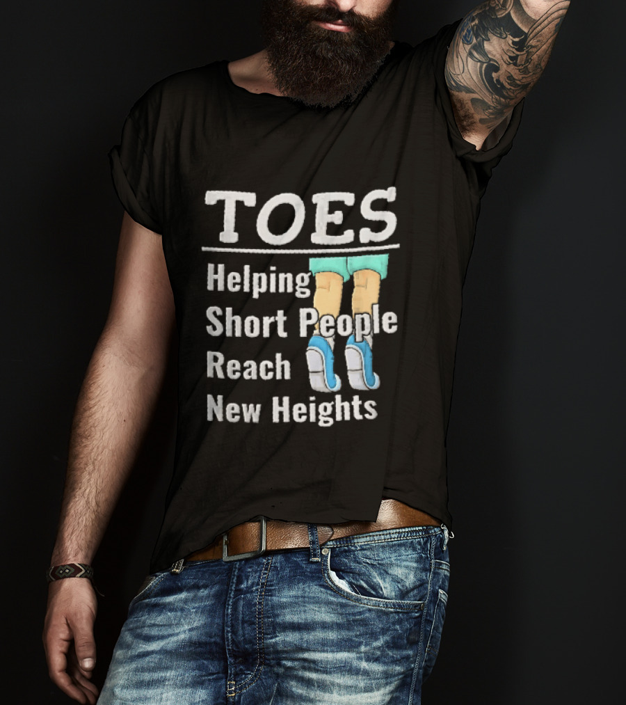 Toes Helping Short People Reach New Heights Tiptoe Cartoon Legs Blue Shoes T-Shirt
