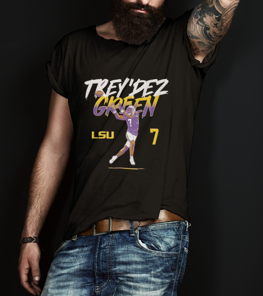 Trey'Dez Green No 7 LSU Tigers Football Catching Action T-Shirt