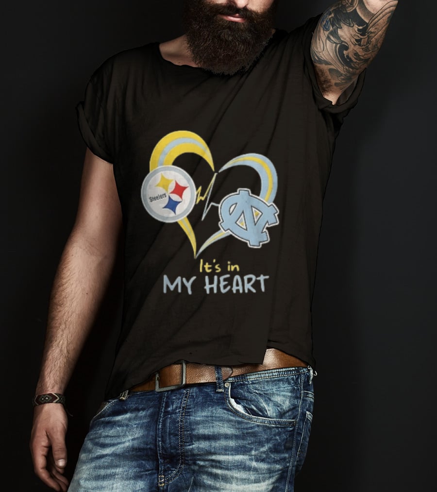Pittsburgh Steelers North Carolina Tar Heels It's In My Heart EKG Heartbeat T-Shirt