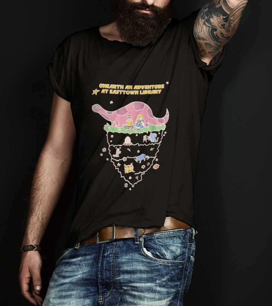 Unearth An Adventure At Easttown Library Pink Dinosaur Journey T-Shirt