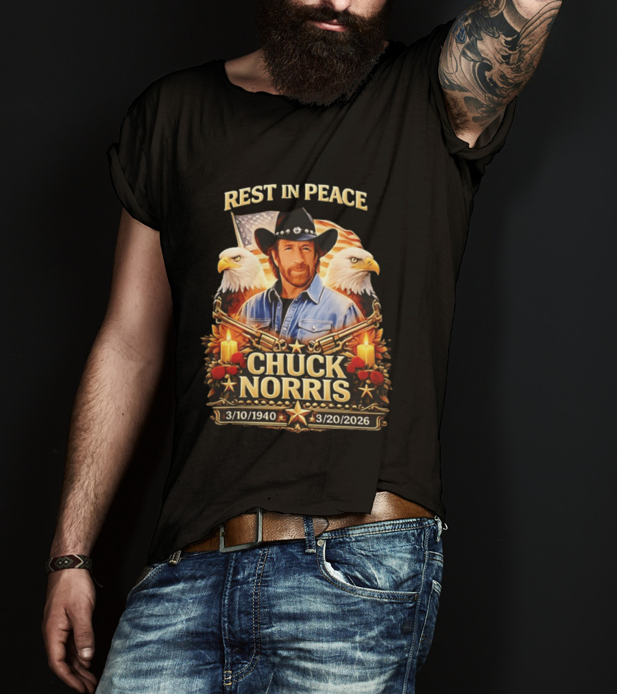 Rest In Peace Chuck Norris 1940 2026 American Pride Eagles And Cowboy Hat Memorial T-Shirt
