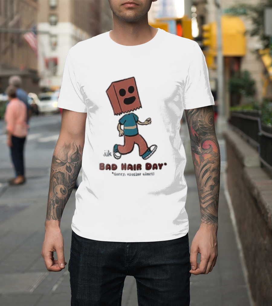Sorry Spoiler Alert Jjk Bad Hair Day Cartoon Figure Paper Bag Head Walking T-Shirt