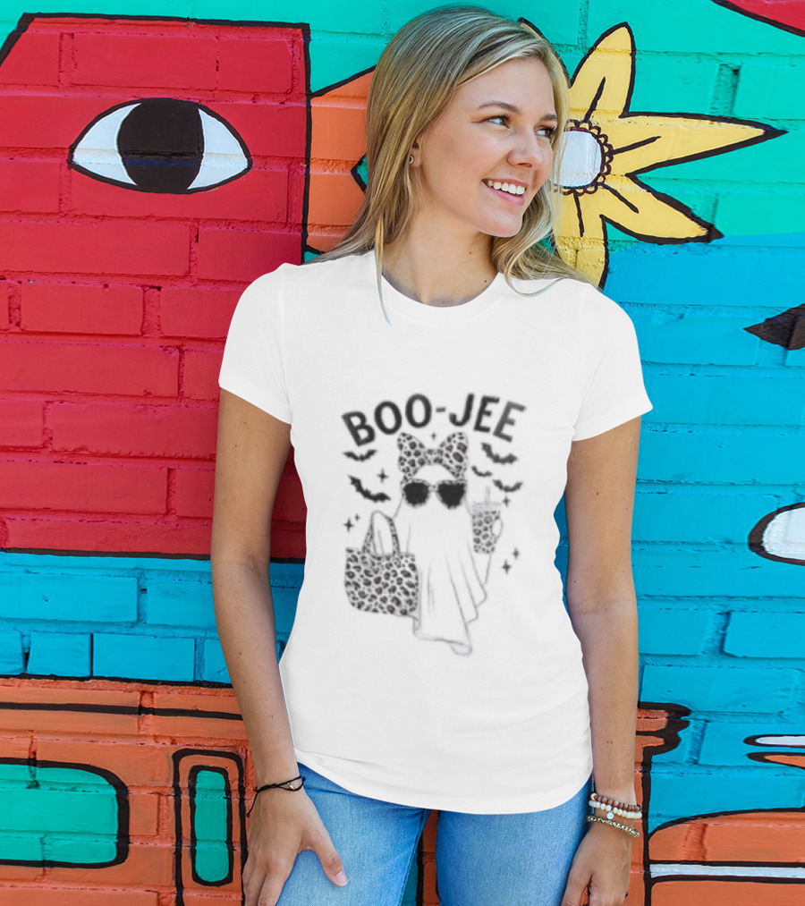Boo Jee Halloween Ghost Leopard Bow Bag And Glasses T-Shirt