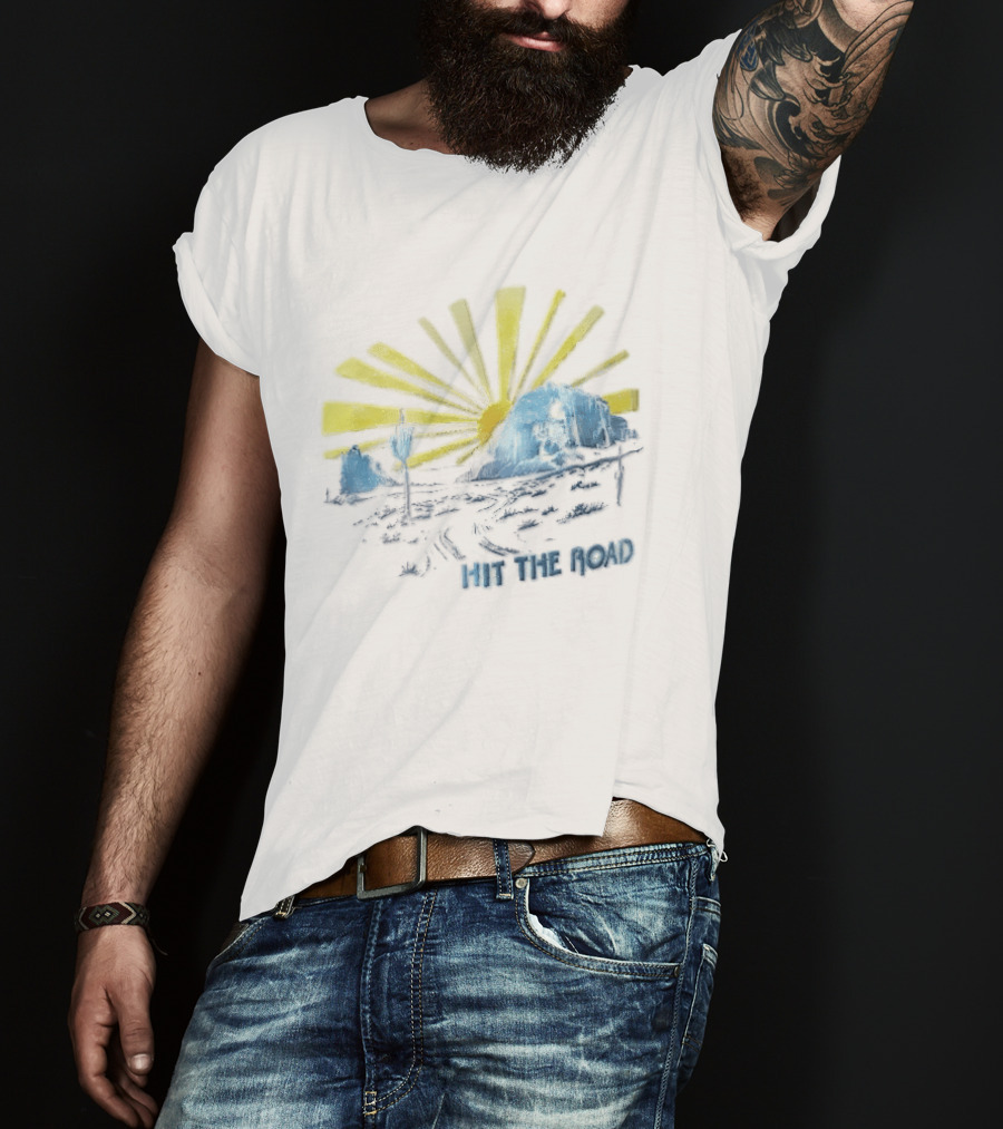 Hit The Road Sunburst Desert Mountains Saguaro Cactus T-Shirt