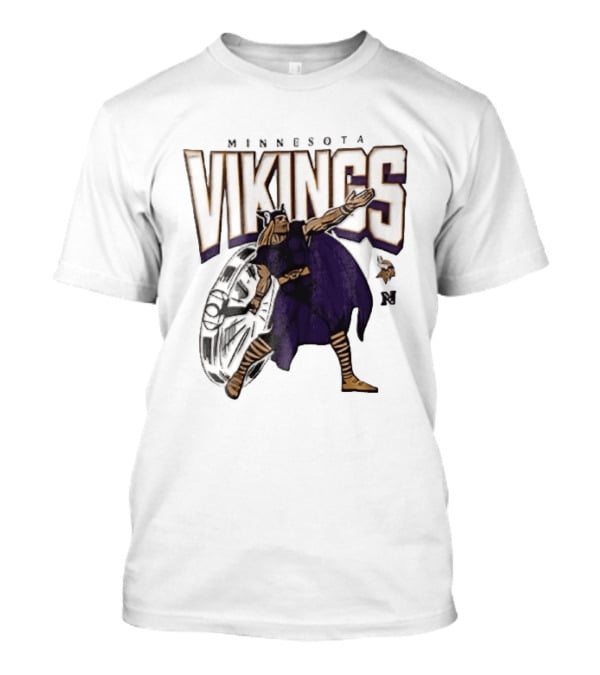 Minnesota Vikings Horned Helmet Warrior With Chrome Shield And Purple Cape T-Shirt