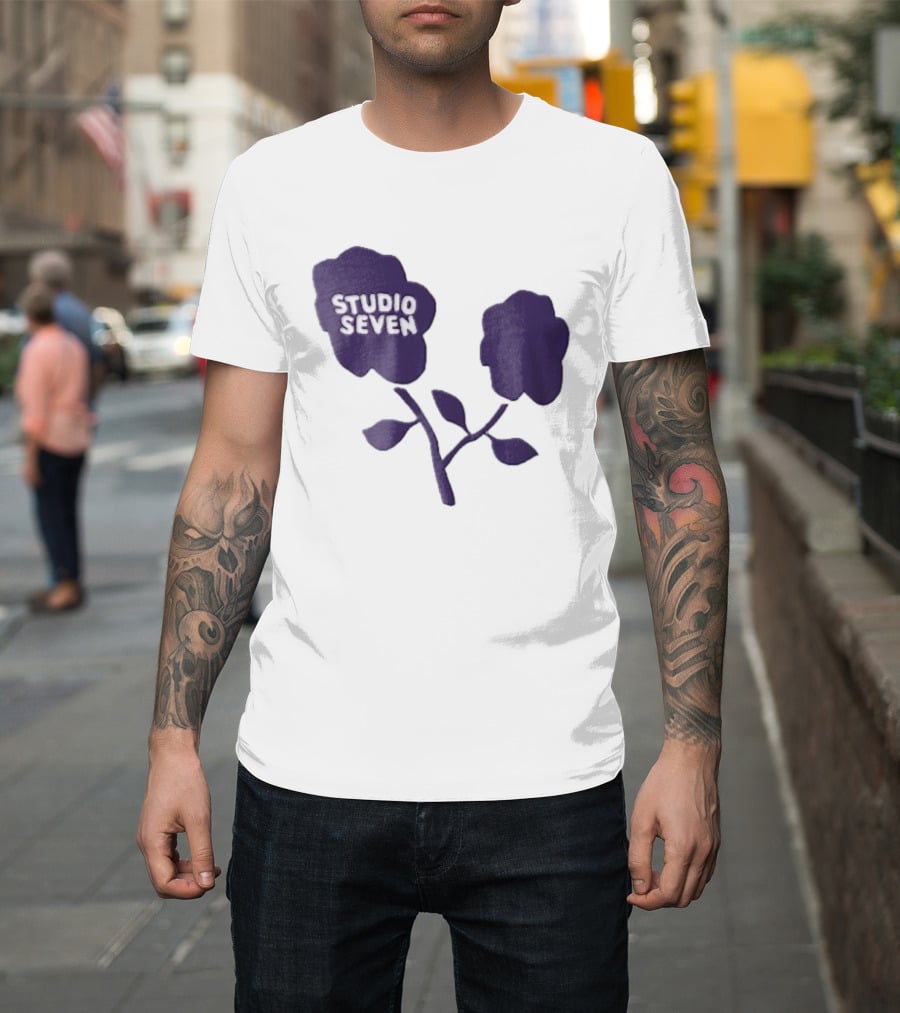 Studio Seven Hand Drawn Purple Flowers Stem Leaves T-Shirt
