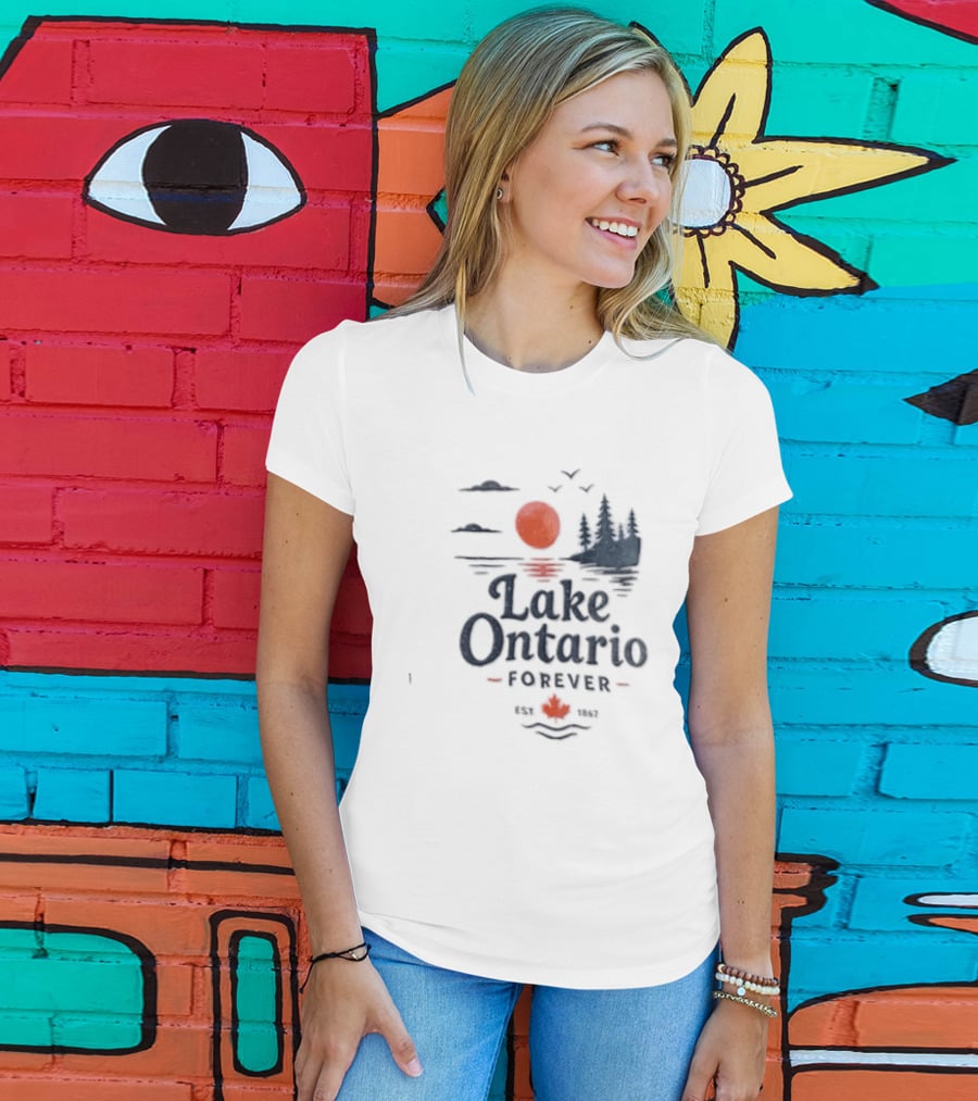 Lake Ontario Forever Est 1615 Sunset Pines Water Landscape T-Shirt
