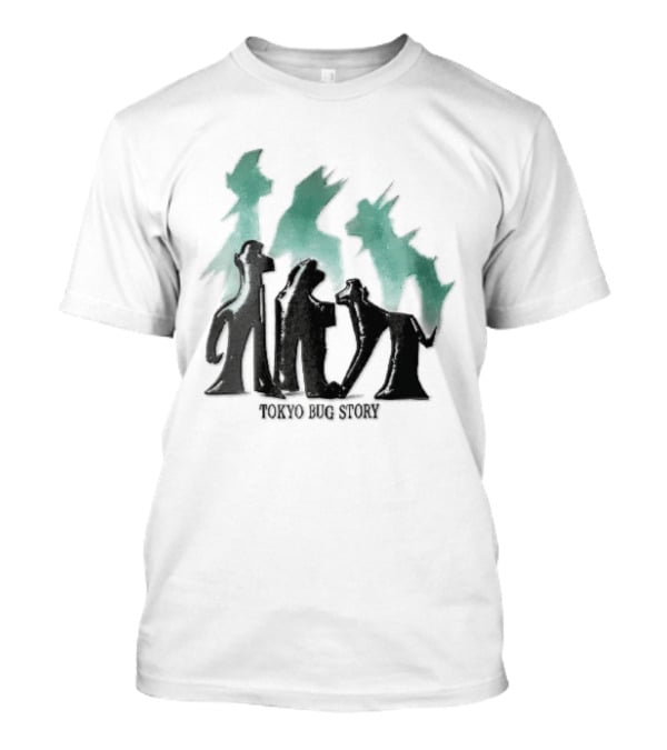 Tokyo Bug Story Glossy Black Figures Green Watercolor Shadows T-Shirt