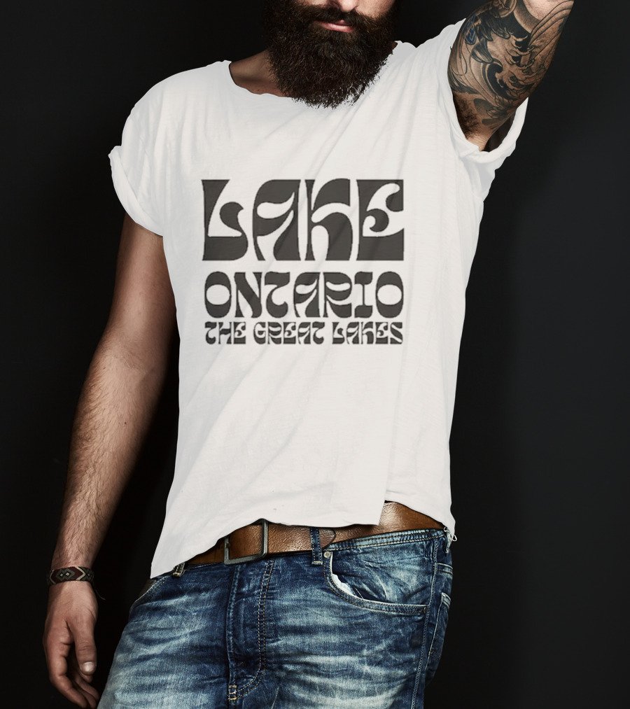 Lake Ontario The Great Lakes Retro Psychedelic Font T-Shirt