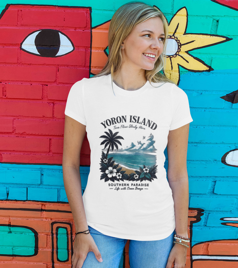 Yoron Island Southern Paradise Ocean Breeze Palm Tree Beach Hibiscus T-Shirt
