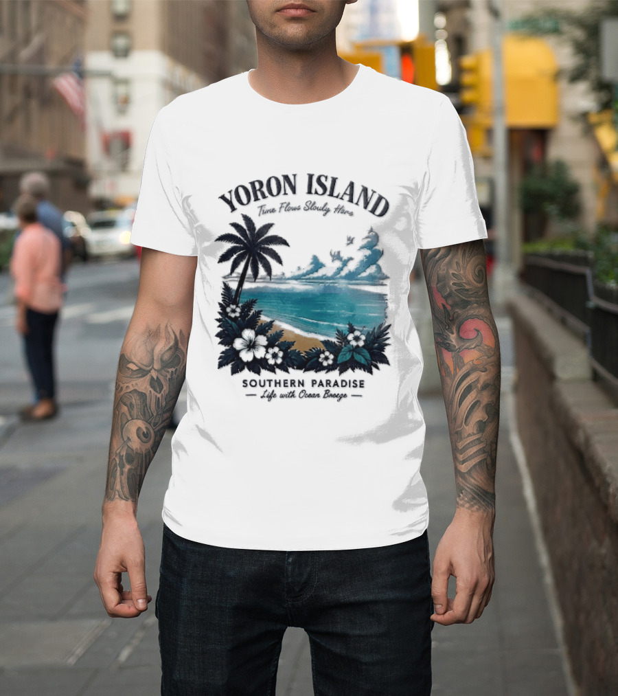 Yoron Island Southern Paradise Ocean Breeze Palm Tree Beach Hibiscus T-Shirt