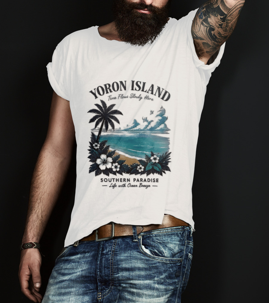 Yoron Island Southern Paradise Ocean Breeze Palm Tree Beach Hibiscus T-Shirt