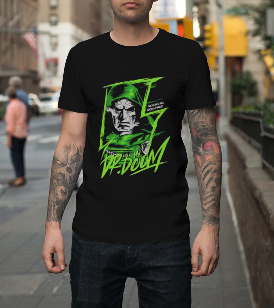 Masked Rebellion Dr Doom Comic Style Green T-Shirt