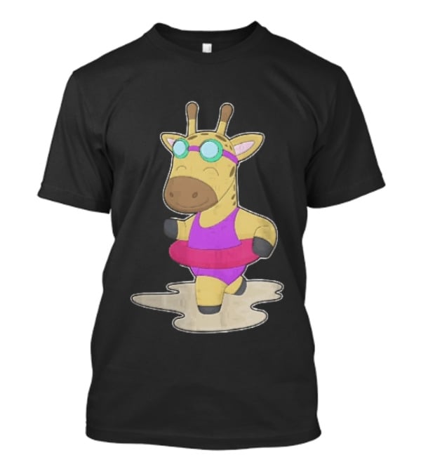Giraffe Wearing Pink Swimsuit And Goggles With Inflatable Float Summer Fun T-Shirt