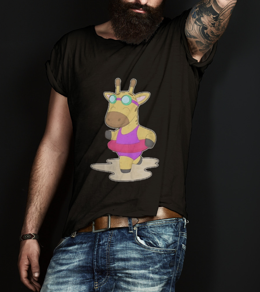 Giraffe Wearing Pink Swimsuit And Goggles With Inflatable Float Summer Fun T-Shirt