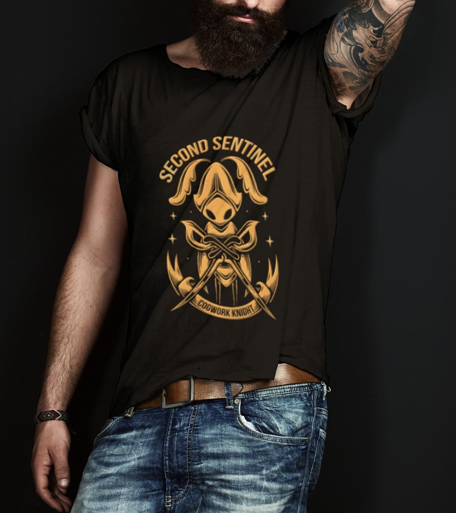 Second Sentinel Cogwork Knight Horned Insect Warrior Crossed Swords T-Shirt
