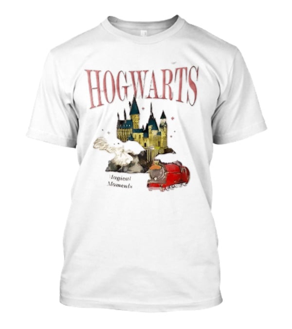 Hogwarts Castle Red Express Steam Train Magical Moments Hedwig Snowy Owl Watercolor T-Shirt