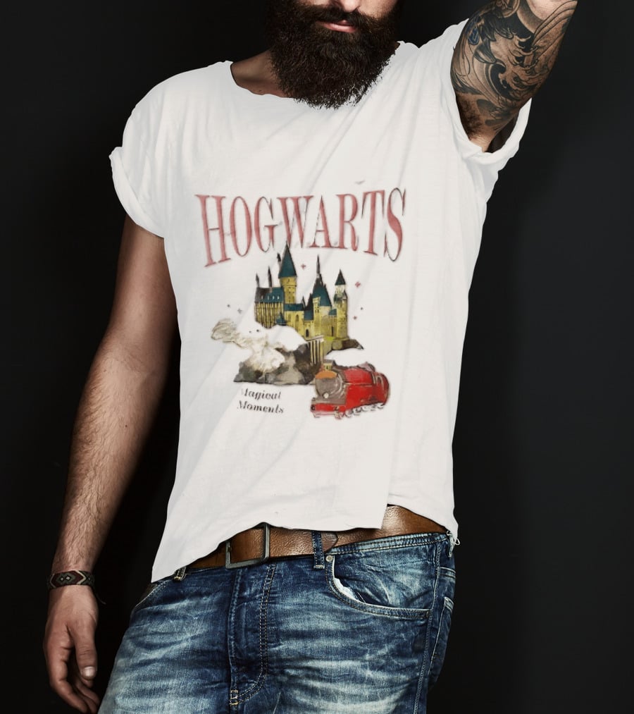 Hogwarts Castle Red Express Steam Train Magical Moments Hedwig Snowy Owl Watercolor T-Shirt
