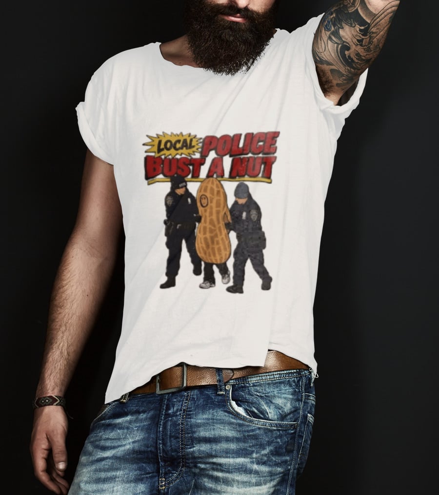 Local Police Bust A Nut Cartoon NYPD Officers Arresting Peanut T-Shirt