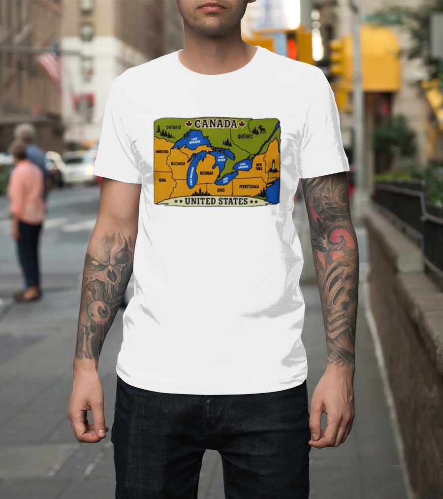 Map Of The Great Lakes Region Canada United States Ontario Québec Michigan Wisconsin New York Pennsylvania Minnesota Iowa T-Shirt