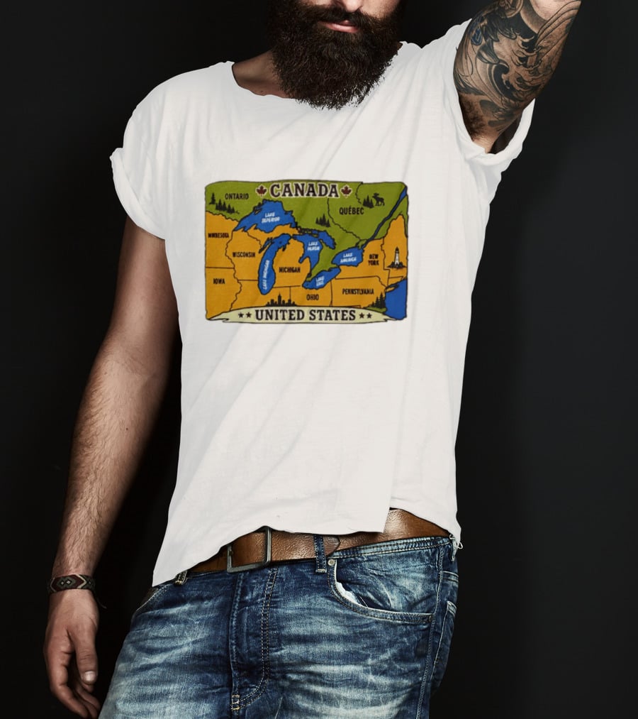 Map Of The Great Lakes Region Canada United States Ontario Québec Michigan Wisconsin New York Pennsylvania Minnesota Iowa T-Shirt