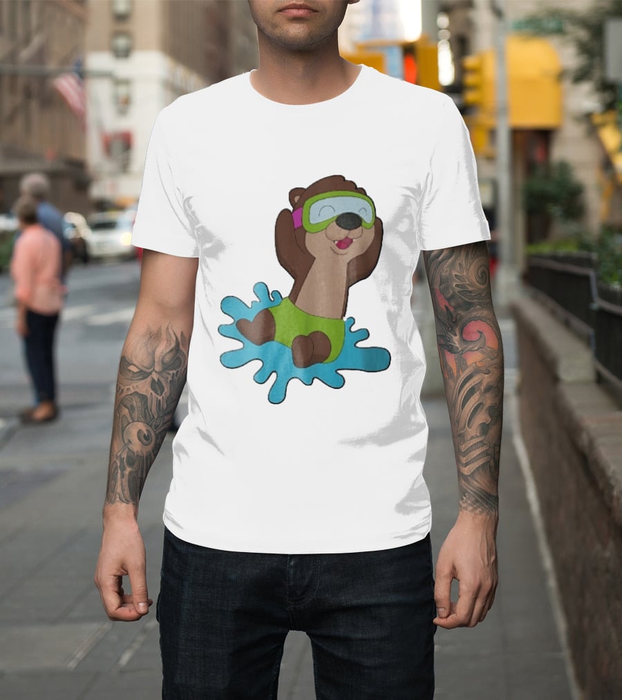 Otter Swimming With Goggles Playful Summer Splash T-Shirt