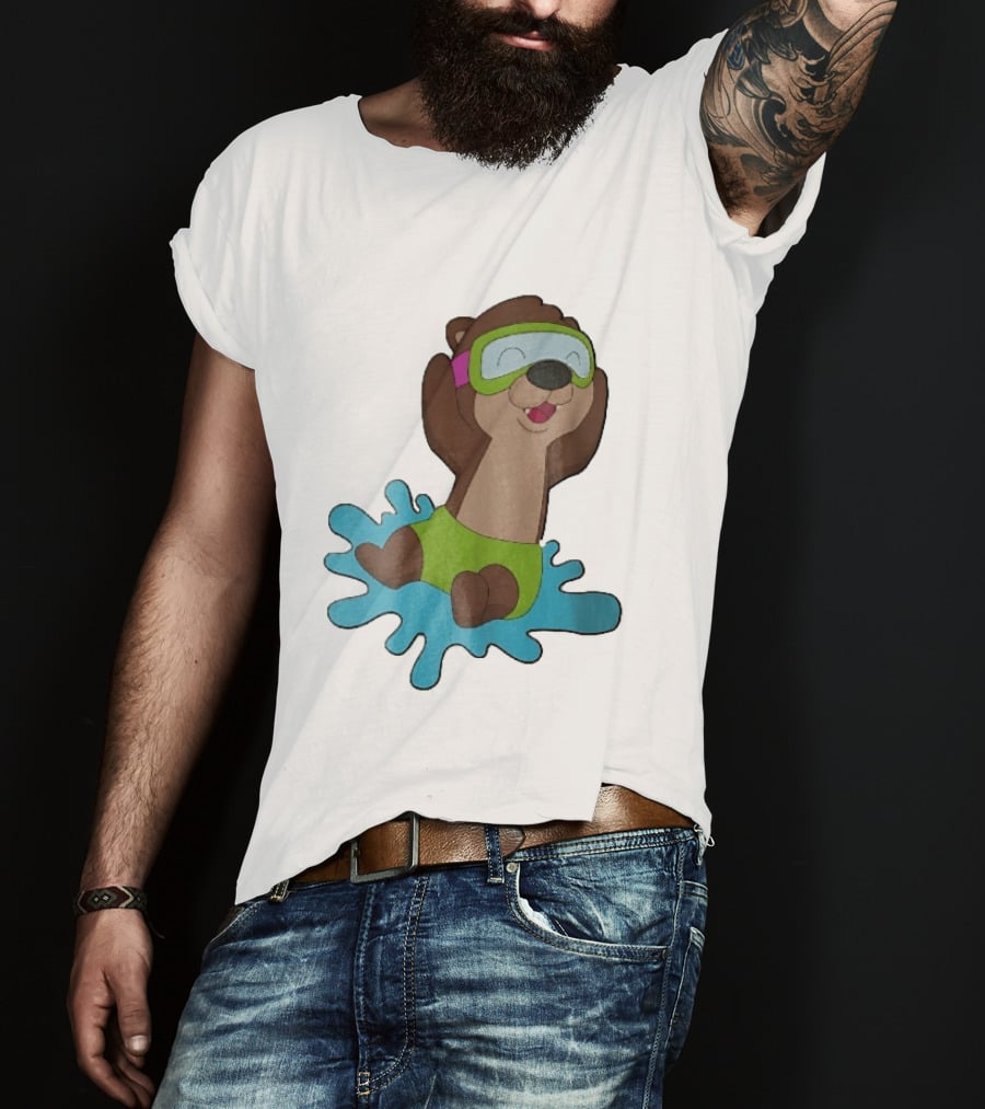 Otter Swimming With Goggles Playful Summer Splash T-Shirt