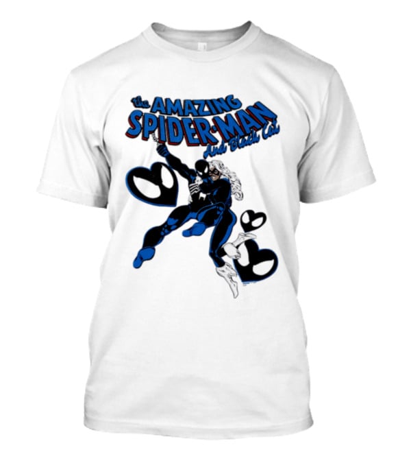 The Amazing Spider Man Hugs Black Cat With Hearts T-Shirt