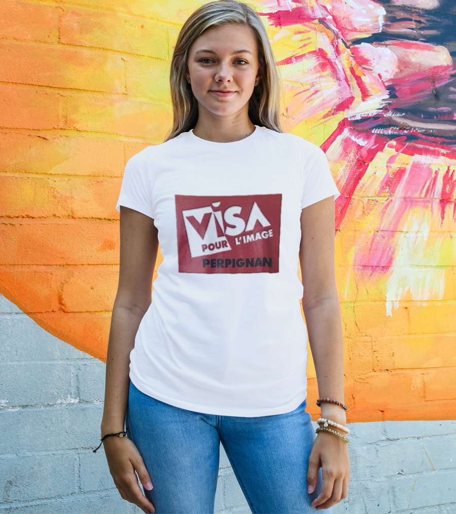 Visa Pour L'Image Perpignan Red Rectangular White Cutout T-Shirt
