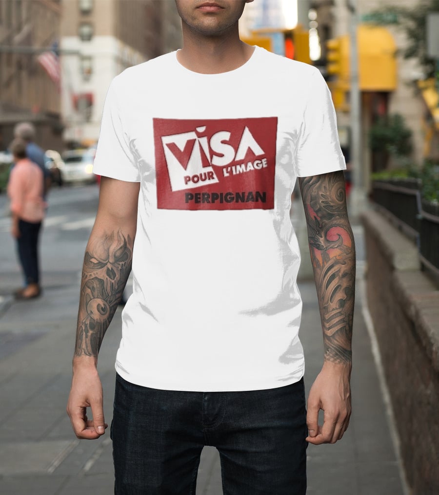 Visa Pour L'Image Perpignan Red Rectangular White Cutout T-Shirt