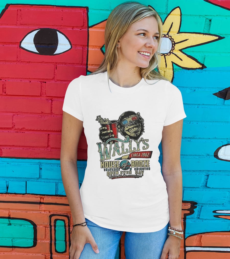 Wally's House Of Booze Wenatchee Washington Circa 1962 Open Every Day Sorry For The Convenience T-Shirt