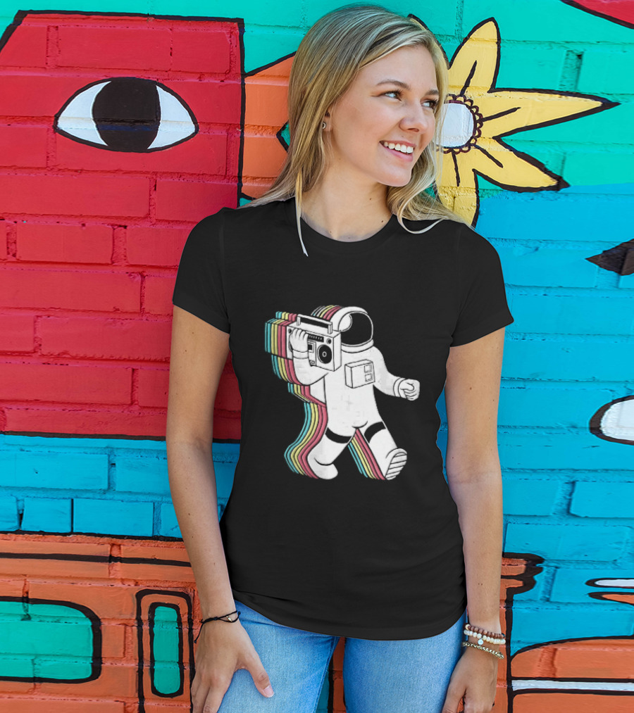 Astronaut Carrying Boombox Retro Colorful Vibes T-Shirt
