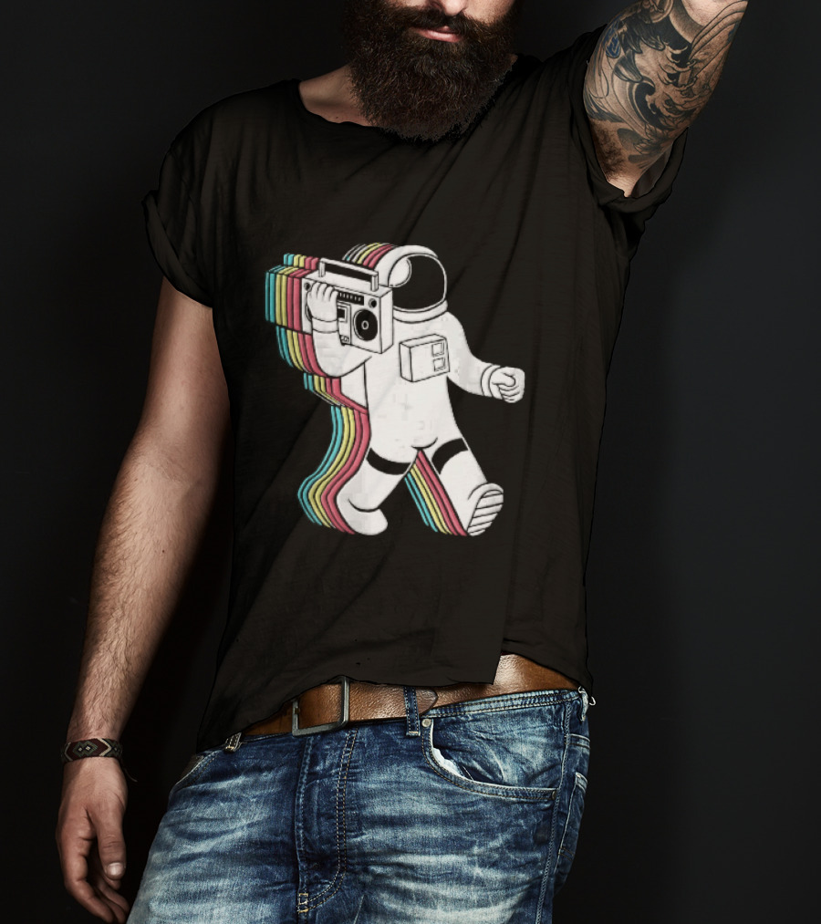 Astronaut Carrying Boombox Retro Colorful Vibes T-Shirt