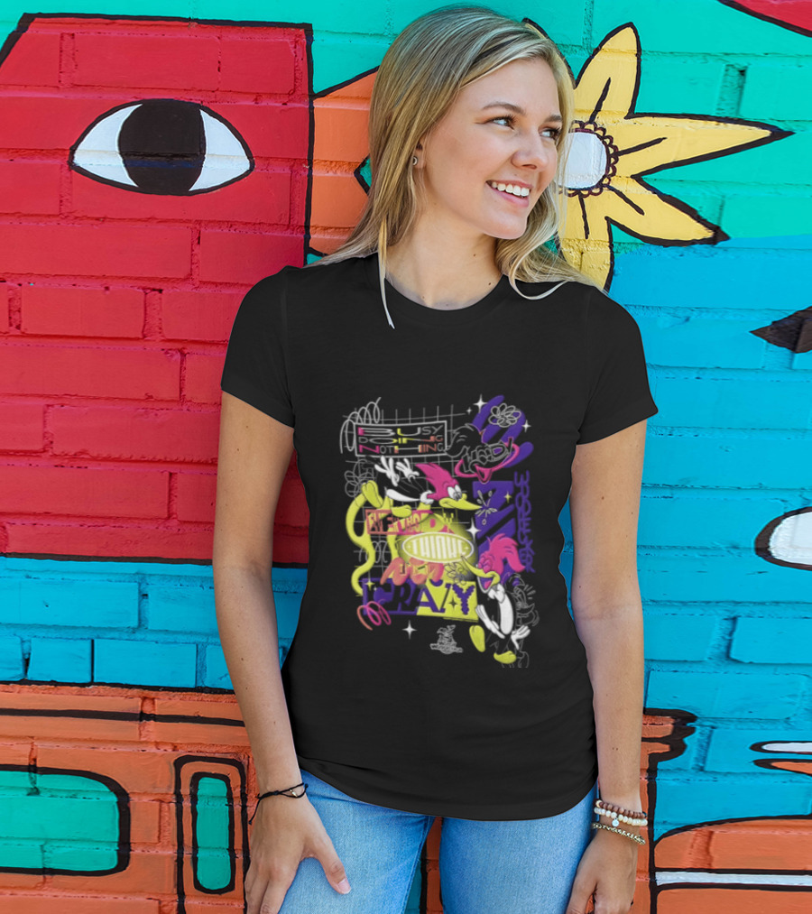 Busy Doing Nothing Everybody Thinks I'm Crazy Woody Woodpecker Walter Lantz Neon Grid Poses T-Shirt