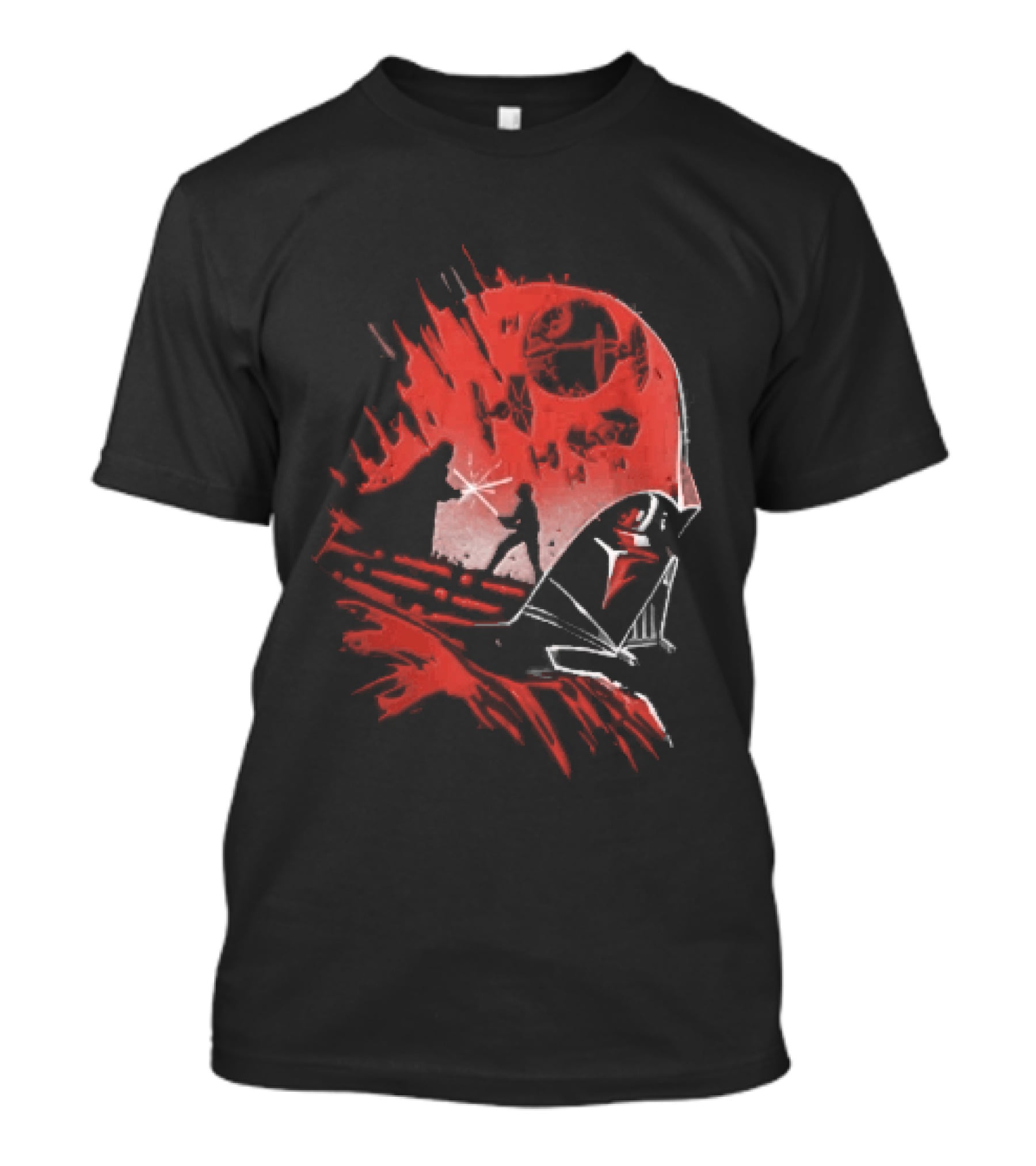 Darth Vader Luke Skywalker Lightsaber Duel Death Star TIE Fighters Red Stencil T-Shirt