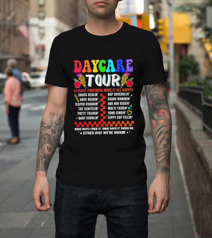 Daycare Tour Snack Dealer Nap Specialist Boo Boo Healer Puppet Creator Fun Expert Song Machine T-Shirt