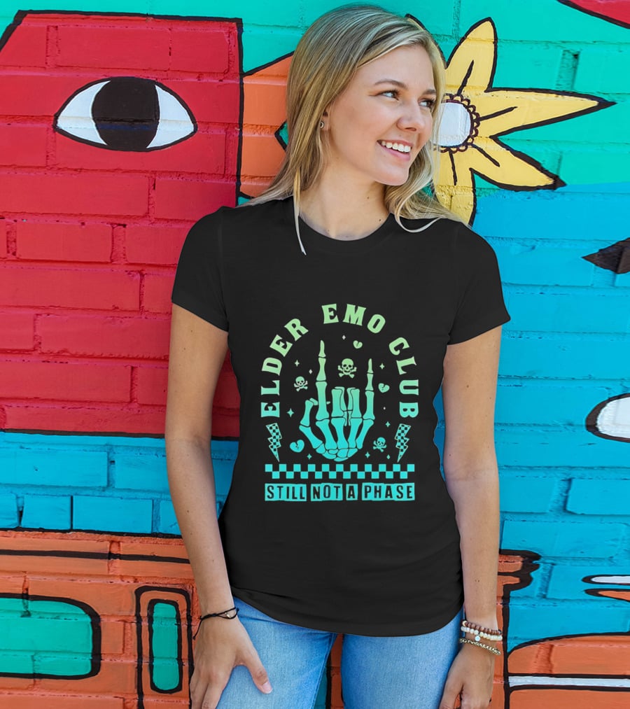 Elder Emo Club Still Not A Phase Skeleton Hand Skull T-Shirt