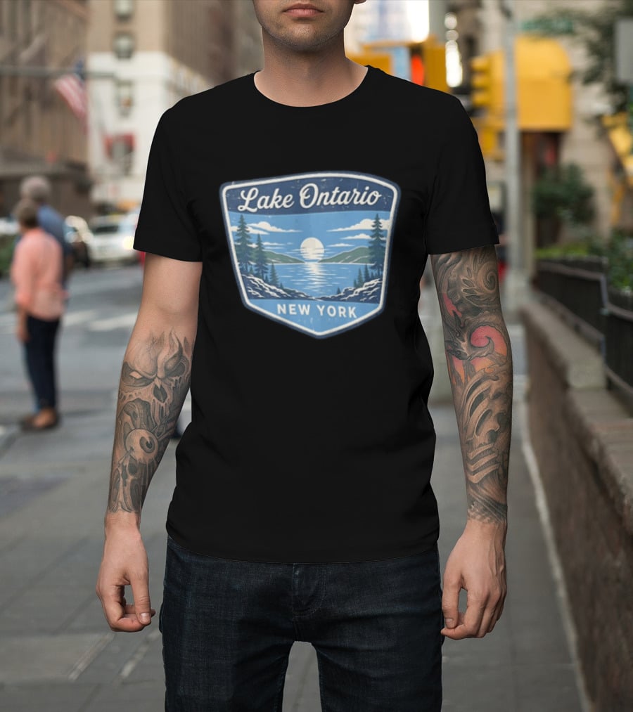 Lake Ontario New York Scenic Nature Badge With Trees And Lake Scene T-Shirt