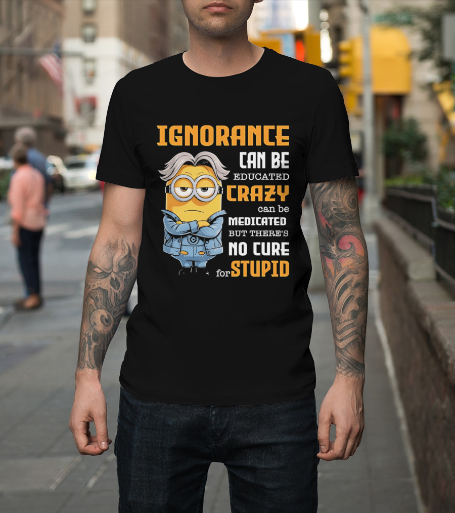 Ignorance Can Be Educated Crazy Can Be Medicated No Cure For Stupid Minion T-Shirt
